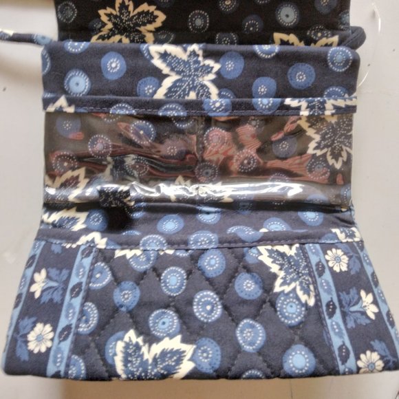 Blue Cotton Fabric Mixed Print Organizer Cross Body Bag - Picture 3 of 4